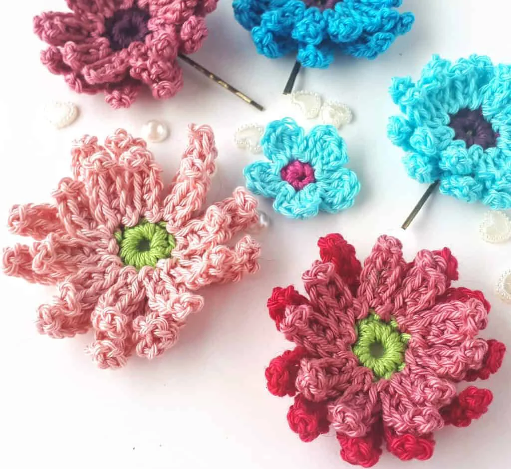 gerbera crochet flowers and hair clips