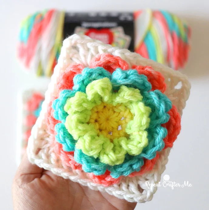 Granny Square Yarn 3D Crochet Flower