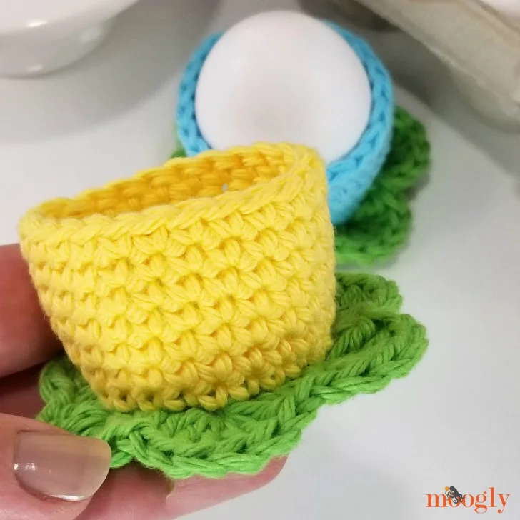 Simple Flower Egg Cozy - closeup held